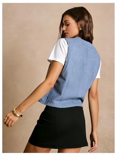 OYOANGLE Women's Button Down Linen Vest Top Sleeveless V Neck Lightweight Vest Jacket2