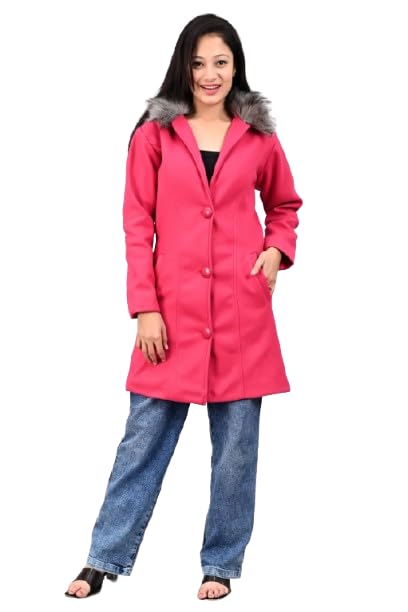 sky fly Girls/Women Fur Collar Full Sleeves Tweed Fabric Winter Wear Coat-130 Pink-S-picture-57