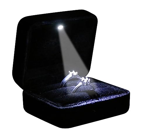 Omeet LED Velvet Double Slot Ring Box for Proposal, Engagement - Black