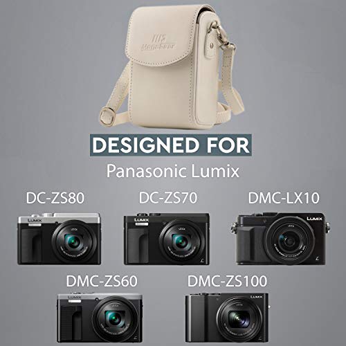 Megagear Mg1414 Leather Camera Case With Strap Compatible With Panasonic Lumix Dc-Zs80, Dc-Zs70, Dmc-Lx10, Dmc-Zs60, Dmc-Zs100 - White #TOP4