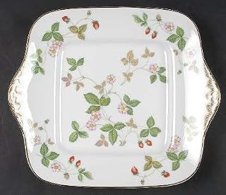 Wild Strawberry (Bone) Square Handled Cake Plate, Fine China Dinnerware