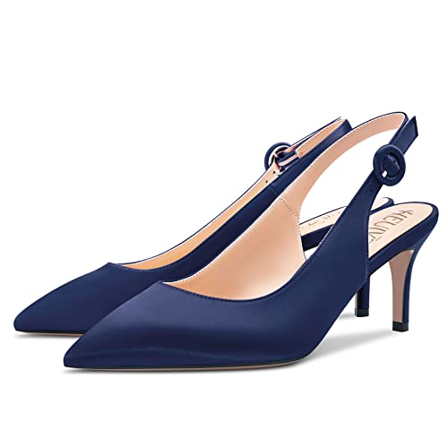 HEUIVZAR Slingback Pumps for Women Ankle Strap Pointed Toe Stiletto Kitten Low Heel Satin Shopping Vacation Classic 2.5 Inch4