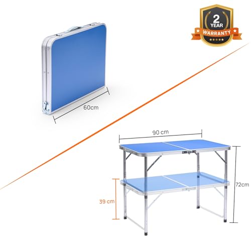 Image of Corvids 3 Feet Multipurpose Aluminium Folding Camping Table with Round Pipe Legs | Best for Balcony, Garden, Hiking, Picnic, Outdoor & Indoor Use (Blue)