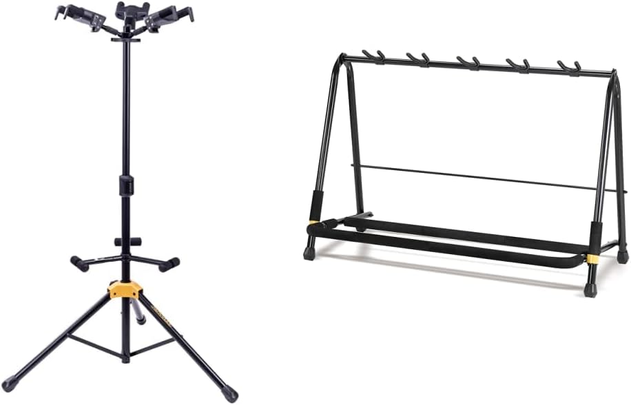 Hercules Guitar Stands Bundle - Triple Stand + 5 Space Rack (Black)