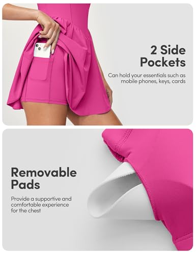 Image of Tennis Dress with Built-in Shorts and Bra, Athletic Workout Dress for Women | Golf Dress, Active, Summer, Going out, Theme Park Outfits, Adjustable Straps, Deep Inner Pockets, 4-Way Stretch, Comfortable
