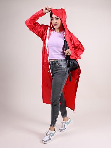 Image of Rupa Rainsuit Women Waterproof PVC Raincoat with Hood & Carry Bag | Lightweight Rainwear for Women with Front Zip | Solid Color | Standard Length | Pack of 1
