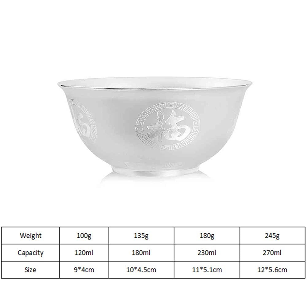 Bol à Grains en Argent Sterling, Bol à Dessert de Fruits à Salade, Bol à Riz à Nouilles, Bol à Soupe, Bol en Argent sculpté à la Main givré,135g