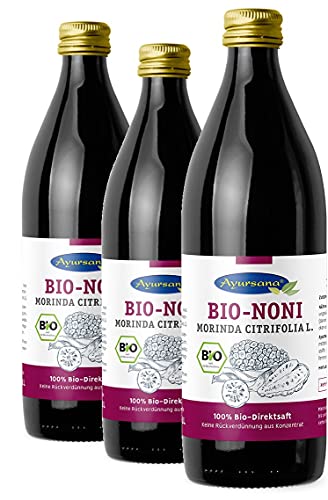 Bild: Ayursana Nonisaft 3x1 Liter, Bio-Qualitt & 100% Direktsaft, purer Noni Saft abgefllt und fermentiert im Ernteland Samoa, zum Beimischen fr Bowls, Smoothies & Getrnke fr 49,95 EUR (-9%) statt 54,95 EUR bei amazon.de