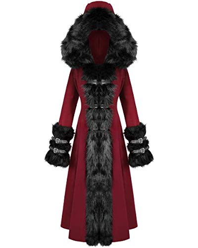 Devil Fashion Femme Long Gothique Lolita Capuche Hiver Manteau Rouge Noir Détachable Bord Fausse Fourrure Steampunk Vintage Fashion - Rouge & Noir, M Cover