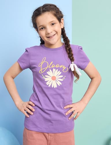 Image of Amazon Brand - Symbol Girls 100% Cotton Graphic Printed Half Sleeves T-Shirt | Age 2-14 Years (Combo Pack of 3 and 5)