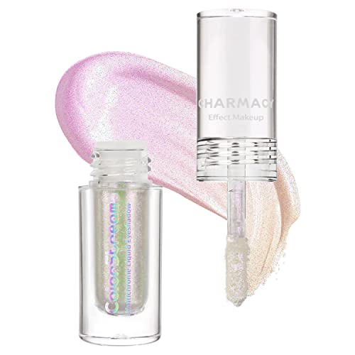 Charmacy Multichrome Liquid Glitter Eyeshadow, Holographic Eyeshadow Pigmented, Glitter Chameleon Liquid Eye Shadows, Long Lasting Sparkling Shimmer Liquid Eyeshadow (Violet-Yellow-Green #15) #TOP21