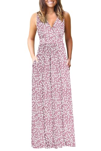 Image of AUSELILY Maxi Dresses for Women Summer Casual Sleeveless V Neck Wrap Dress | Sleeveless Long maxi dress with wrap V neck & side pockets, for formal cocktail, beach & casual daily wear