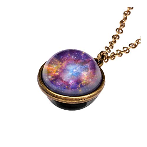 Necklaces for Teen Girls The Planet Glow Sided Necklace Dark Glass Galaxy System Dome in Pendant Double Necklaces & Pendants