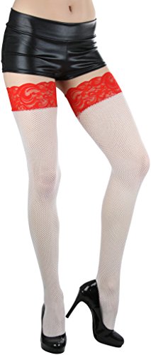 Image of ToBeInStyle Women's Fine Classic Fishnet Thigh High Stretch Nylon Novelty Stockings