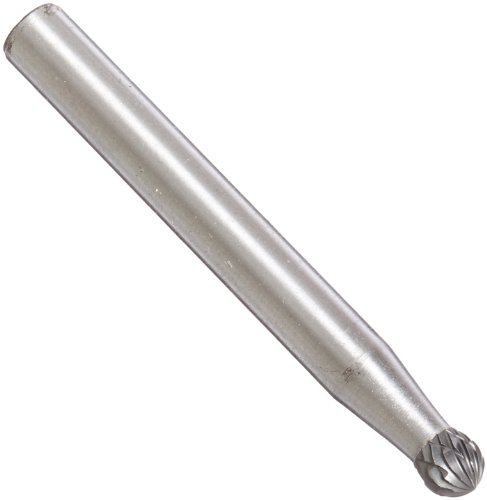 Drill America SD-14 Carbide Burr/Rotary File Ball-End Double Cut for Die Grinder 3/16" Dia. x 1/8" Cut Length with 1/4" Shank and 2" Overall Length