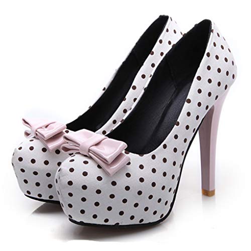 DEERBUNNY Women's Slip On Stiletto High Heel Pumps Polka Dots Round Toe Platform Heeled Shoes Party Wedding Dress Shoes2