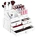 mDesign Decorative Plastic Makeup Organizers for Bathroom Vanity, Countertop, Cabinet - Stack for Vertical Storage - Easy-Access Cosmetic Storage with 4 Drawers, 16 Compartments - Set of 2 - Marble