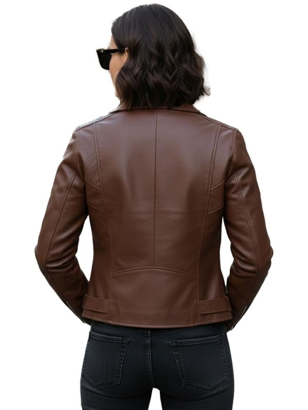 Image of Leather Retail Stylish Brown Jacket For Women's