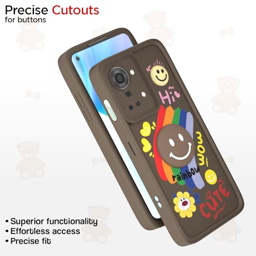 Image of Pikkme Back Cover for OnePlus Nord 2T 5G | Soft Silicone| Cute Rainbow Smile & 3D Cartoon Flower Design | Shockproof Raised Camera Protection Bumper Case (Brown)