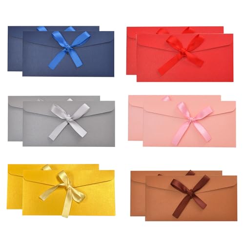 12 Pcs Money Envelopes Pearl Paper Envelope with Ribbon for Invitations Greeting Cards Anniversaries Birthdays Thanksgiving Day Arts