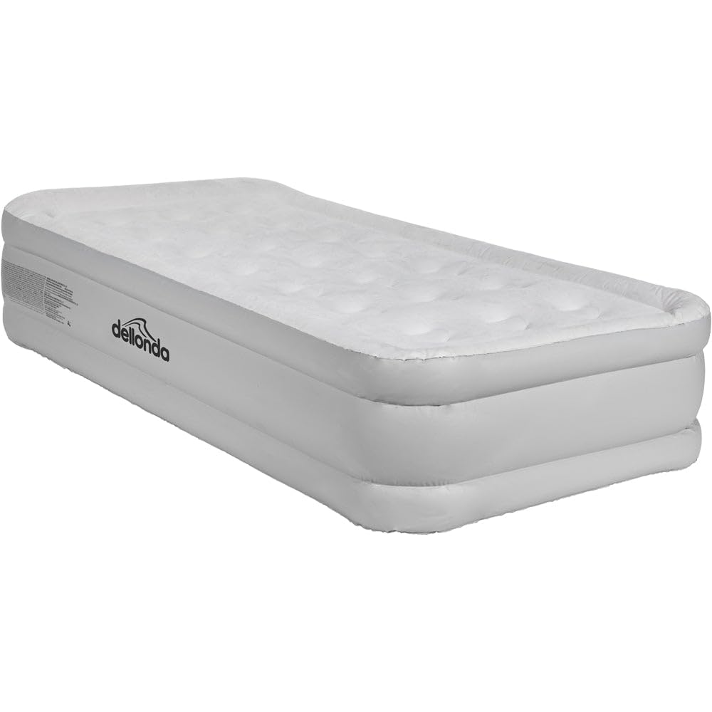 Loops Single Inflatable High Raised Air Bed & 230v Rapid Pump - Home Camping Mattress