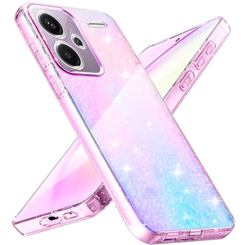 YUECXIN Custodia Per Xiaomi Redmi Note 13 Pro+ Plus 5G - Color Sfumato Glitter Con Bordo Elettroplaccato Oro - Antiurdo TPU
