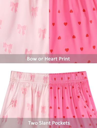 EXARUS 4 Piece Girls Satin Shorts Set Silky Short Sleeve Button with Pockets Summer Outfits for Kids 8-14Y2