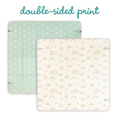 Infantino Foldable Soft Foam Play Mat, Reversible 57x57 Baby Mat for Floor Time, Lightweight, Portable & Easy to Store, Water Resistant, Wipeable, Rainbows