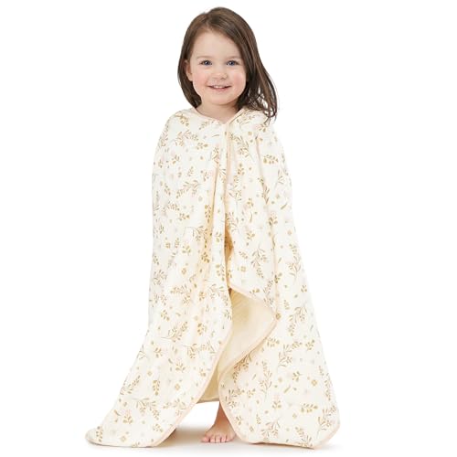 Image of Baby Bath Towel with Hood - 6-Layer Organic Cotton Muslin Hooded Towel, Soft Absorbent Large 25x51 inches for Toddler Baby (Pink, Floral)