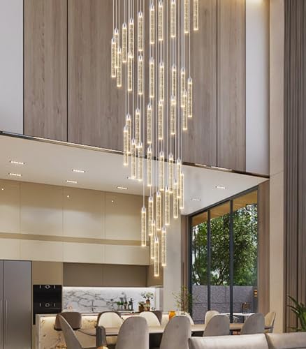Image of 40 Lights Modern LED Crystal Chandeliers for Staircase 236'' Long High Ceiling Chandelier Dimmable Spiral Crystal Chandelier Hanging Light Fixture for Entryway Staircase Foyer Hallway