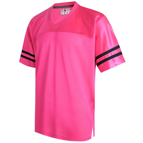 Pullonsy Plain Hot Pink Football Jerseys for Men Unisex 90s 00s 10s Hip Hop Hipster Shirts Workout Fitness Tops Pullover Tee Black Stripe-Pink Jersey,Men Size...