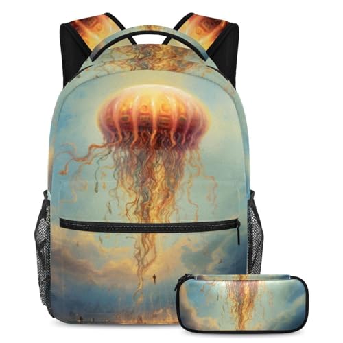 Cartables de grande capacité horizon bleu avec trousse scolaire pour étudiant et adolescent