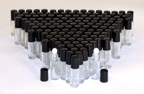 144 Empty 1/6 Oz / Dram Roll-on Refillable Glass Perfume Bottles Includes Rollers & Black Caps. by Soft2Touch