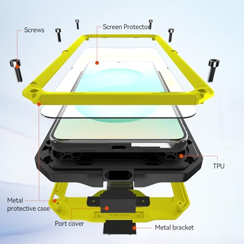 Coque Samsung S24 Ultra en métal jaune avec protège-écran et cache caméra intégrés