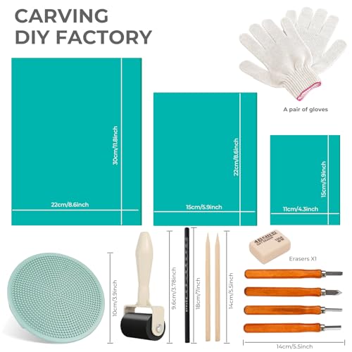 Kit d'impression lino 14 pièces avec 3 plaques A4 A5 A6 et 4 gouges pour gravure - 3