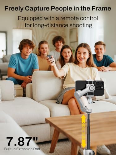 Image of AOCHUAN Smartphone Gimbal Stabilizer for iPhone & Android, 3-Axis Phone Gimbal with Bluetooth Remote Control, Built-in 7.8 inch Extendable Rod, Face Tracking, Video Stabilizer - Smart V8 Kit White