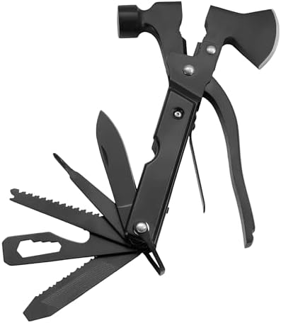 GOODRIG 14-in-1 Multi-Function Hatchet & Multitool – Stainless Steel Folding Axe, Hammer, Pliers, Knife, Saw – Portable Camping, DIY & Emergency Survival Gear with Storage Pouch