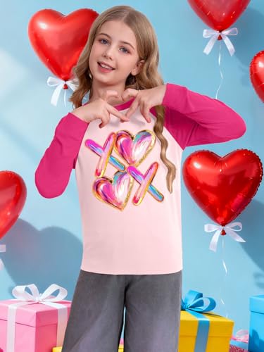 Image of Girls Valentine Shirts for Kids Valentines Heart Graphic Tshirts Casual Long Sleeve Shirts Love Heart Tee