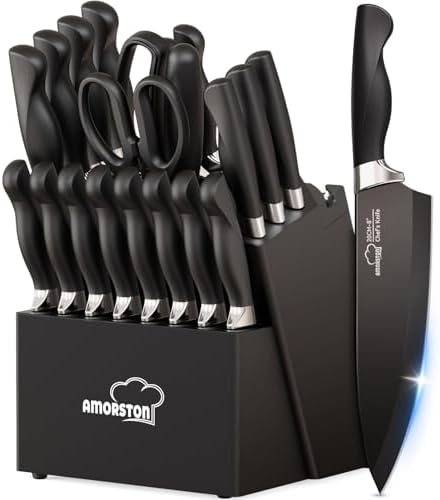 Knife Set, Amorston 21 Pieces Kitchen Knife Set with Block and Sh...