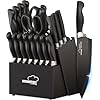 Knife Set, Amorston 21 Pieces Kitchen Knife Set with Block and Sharpener, Ultra-Sharp Knives Set with Ergonomic Handles, Black German Stainless Steel Knife Block Set, Dishwasher Safe