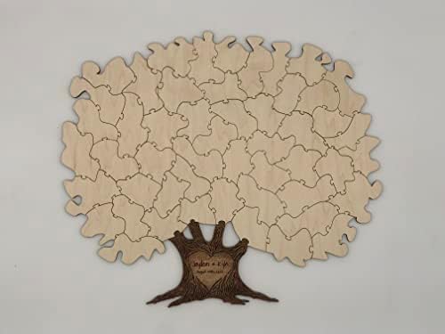 HAVOLY Personalized Wooden Tree Puzzle Wedding Guest Book Alternative | Custom Engraved Sign in Book Great For Anniversaries, Birthdays, Quinceaneras, Bar/Bat Mitsvahs, Family Reunions, & All Events