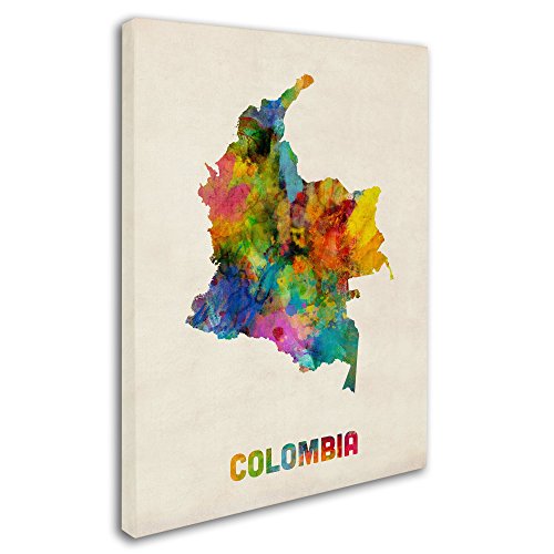 Colombia Watercolor Map By Michael Tompsett, 24X32-Inch Canvas Wall Art #TOP1