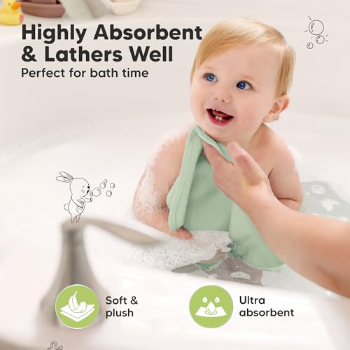 Image of 6-Pack Baby Washcloths - Soft Absorbent Viscose from Bamboo Washcloths for Face, Body, Baby Towels for Newborn, Kids, Toddlers, Infant, Gentle on Sensitive Skin, 10x10 Reusable Face Towels (Pistachio)