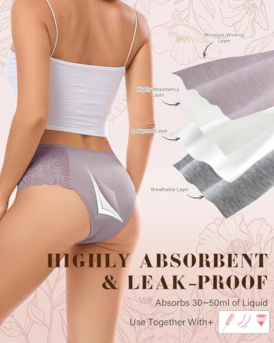 Image of Period Underwear for Women, Leakproof Period Panties, Lace Menstrual Underwear Breathable & Soft