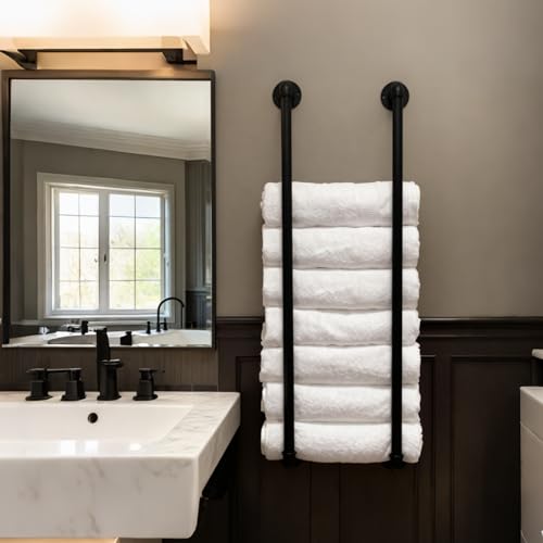 JIANZHUO Towel Racks for Bathroom Wall Mounted 36 Inch,Industrial Pipe Storage Organizer Towel Holder(Black)