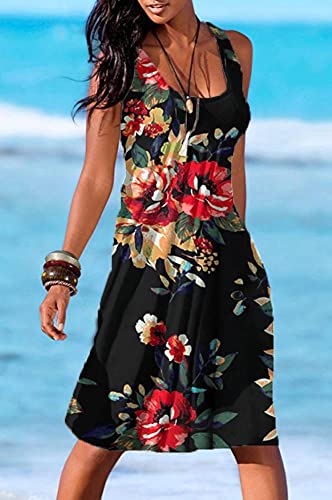 Image of Camisunny Women Casual Loose Tank Dresses Sleeveless Beach Vacation Dress Swing Pleated U Neck Fashion Soft