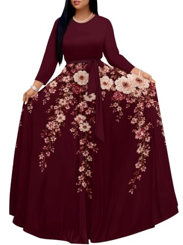Image of Plus Size Maxi Dress for Women V Neck 3 /4 Sleeve Wrap Dress