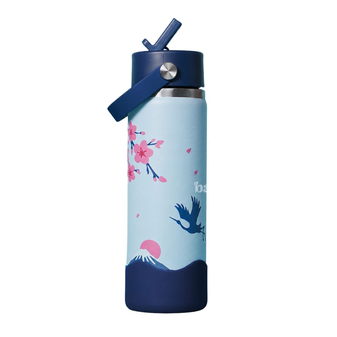Basil HydraFizz Stainless Steel Insulated Kids Water Bottle for School, 600ml Leakproof Bottle with Carry Handle, Double Wall Vacuum Thermosteel Bottle for, Sports, Travel & Outdoor Use |Sakura Bloom