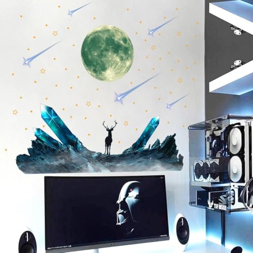 Lagomloot Pegatinas de pared con diseño de estrellas y luna que brillan en la oscuridad, 3D, luminosas, para decoración de habitación de bebé, PVC suave, arte nocturno