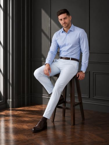Image of SaintX Men's Premium 4-Way Comfort Stretch Formal Trousers | Smart Sweat Wicking Wrinkle Free Fabric | Smarter Techno Flex Expandable Waistband | Stylish Slim Fit | Daily Office Wear